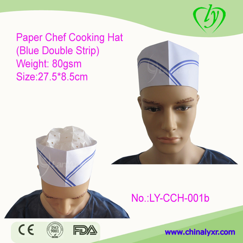 Disposable Paper Chef Cooking Hat (Blue Double Strip )