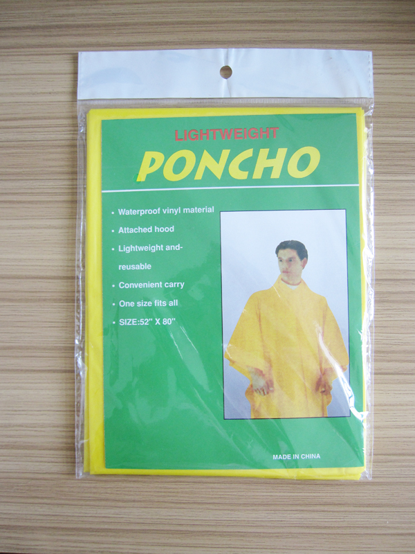 Hooded Yellow PEVA Raincoat With String