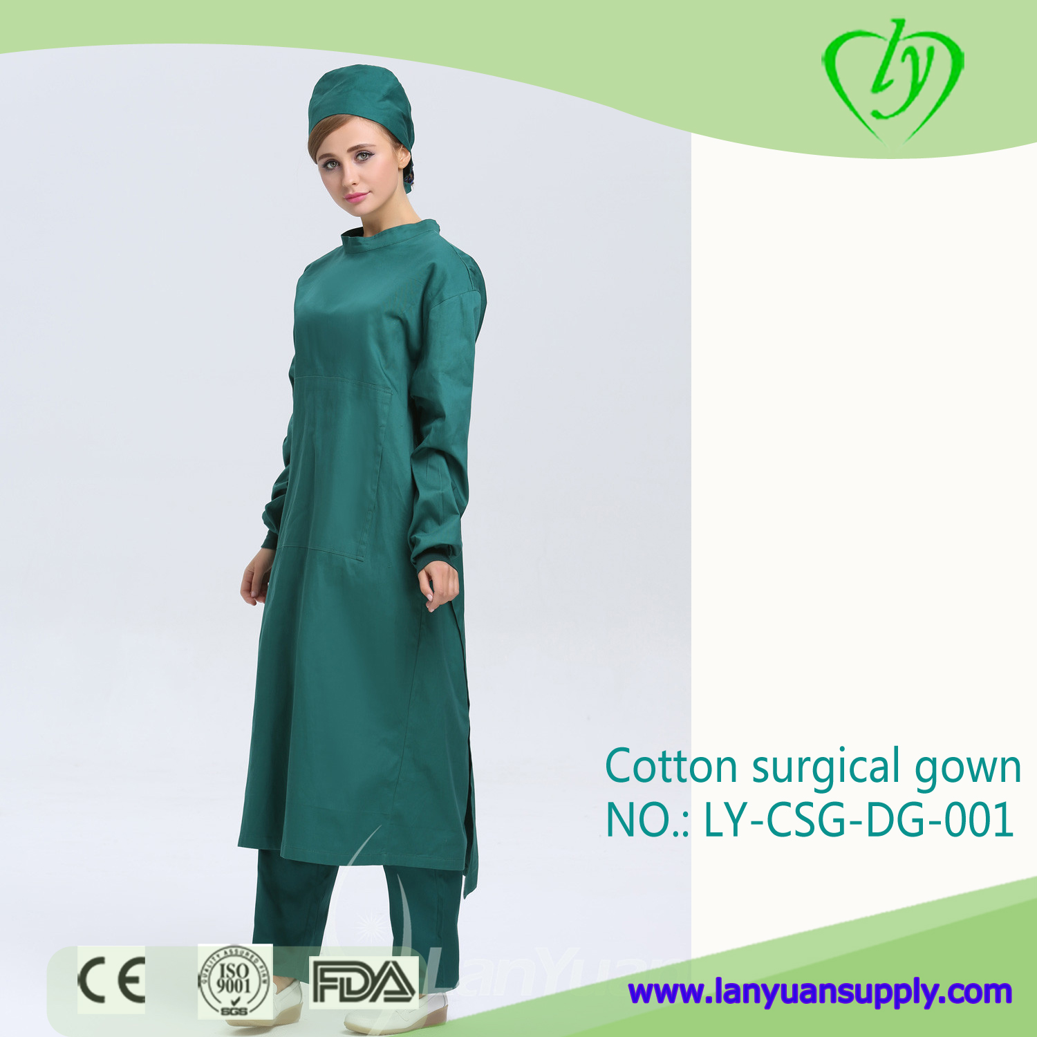 LY Dark Green Cotton/Polyester Cotton Surgical Gown
