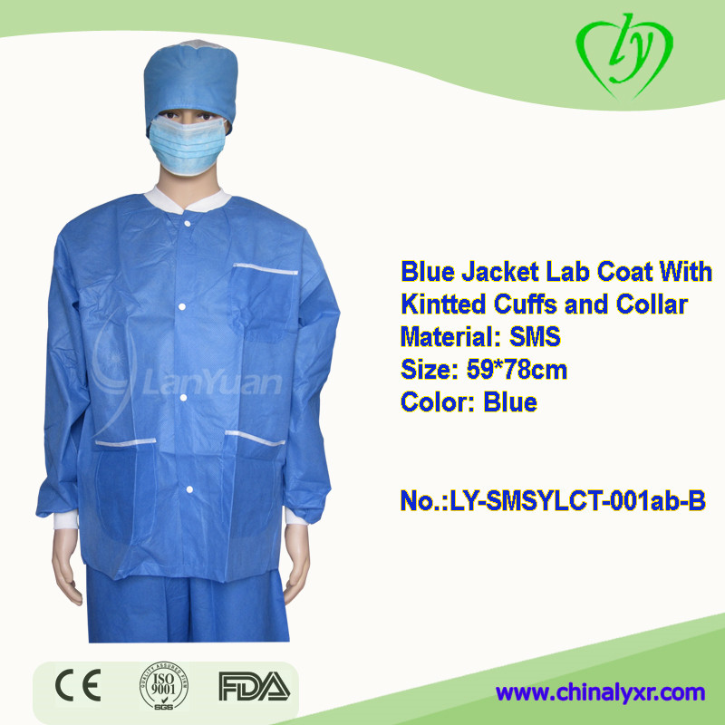 Lab Coat Disposable nonwove With Knitted Cuffs and Collar