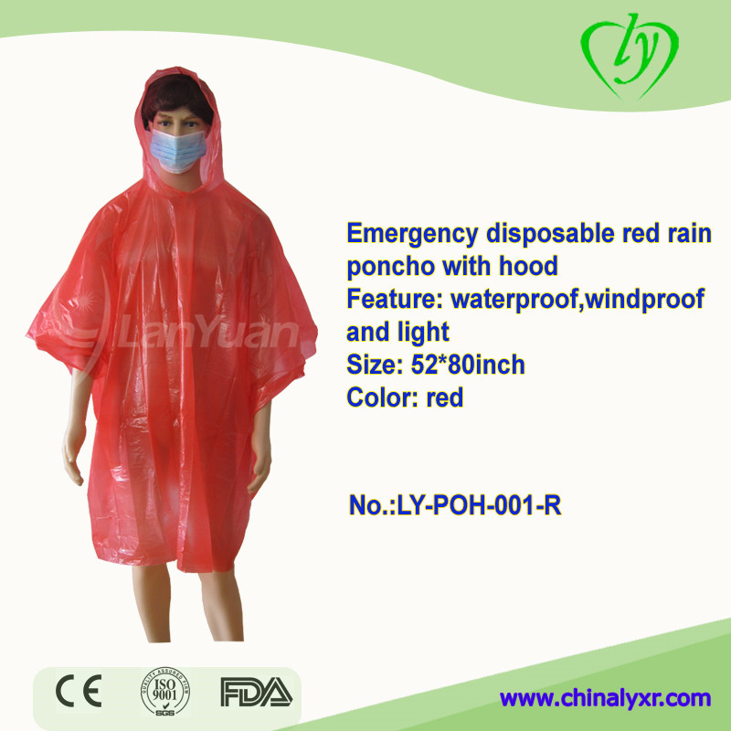 Light Disposable Emergency Rain Poncho with Hood