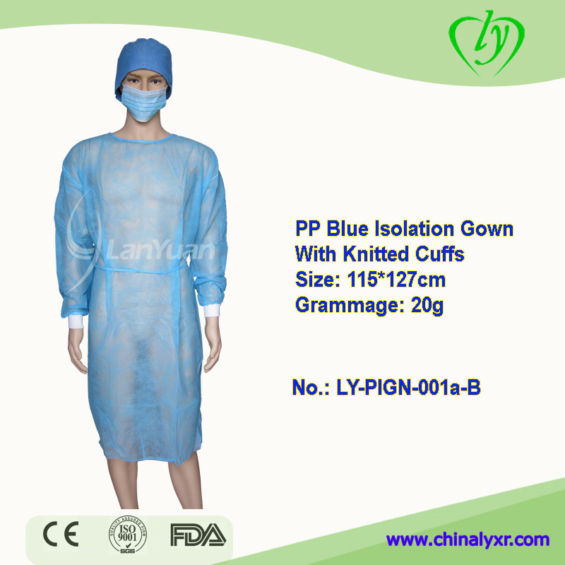 PP Blue Isolation Gown With Kintted Cuffs