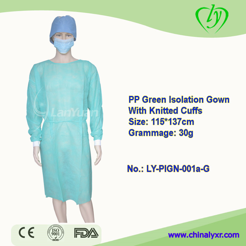 PP Green Disposable non-woven Isolation Gown With Knitted Cuffs