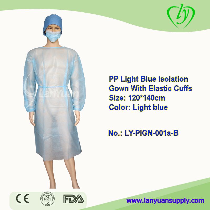 PP Light Blue Isolation Gown With Elastic Cuffs
