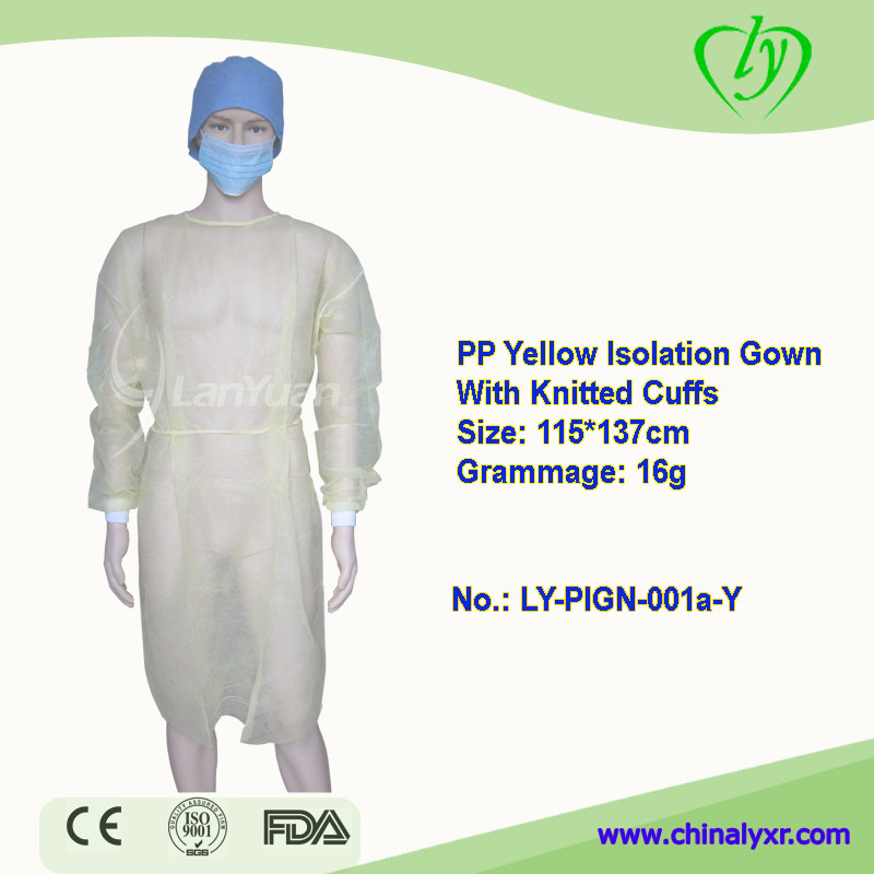 PP Yellow Isolation Gown With Knitted Cuffs