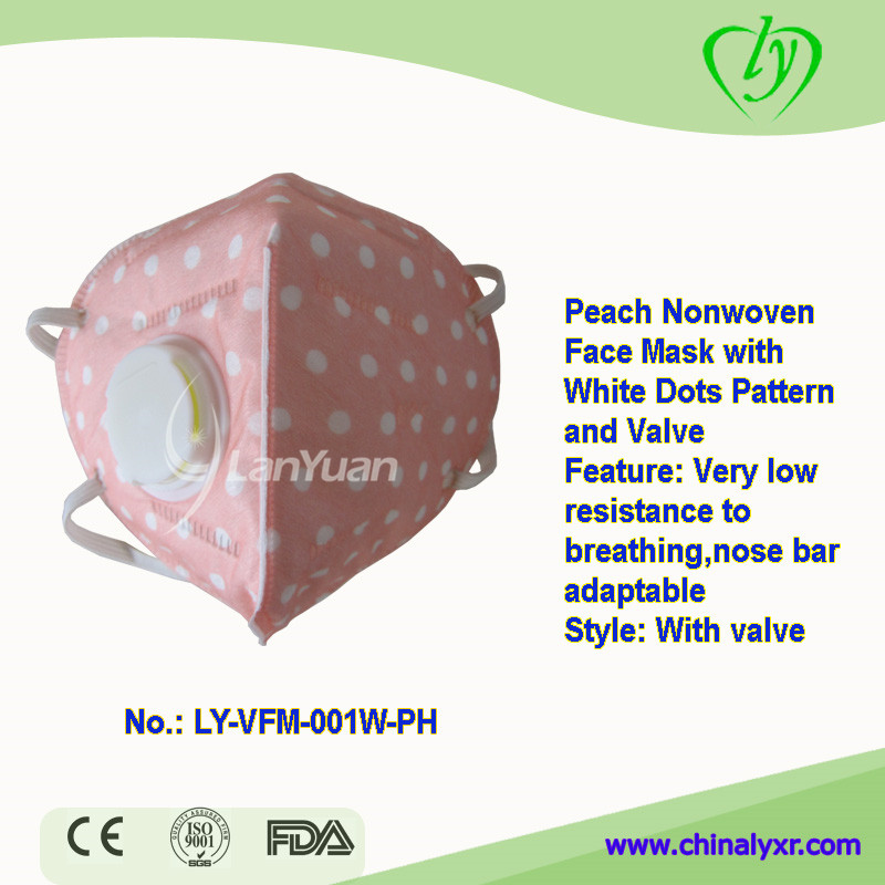 Peach Nonwoven Face Mask with White Dots Pattern and Valve