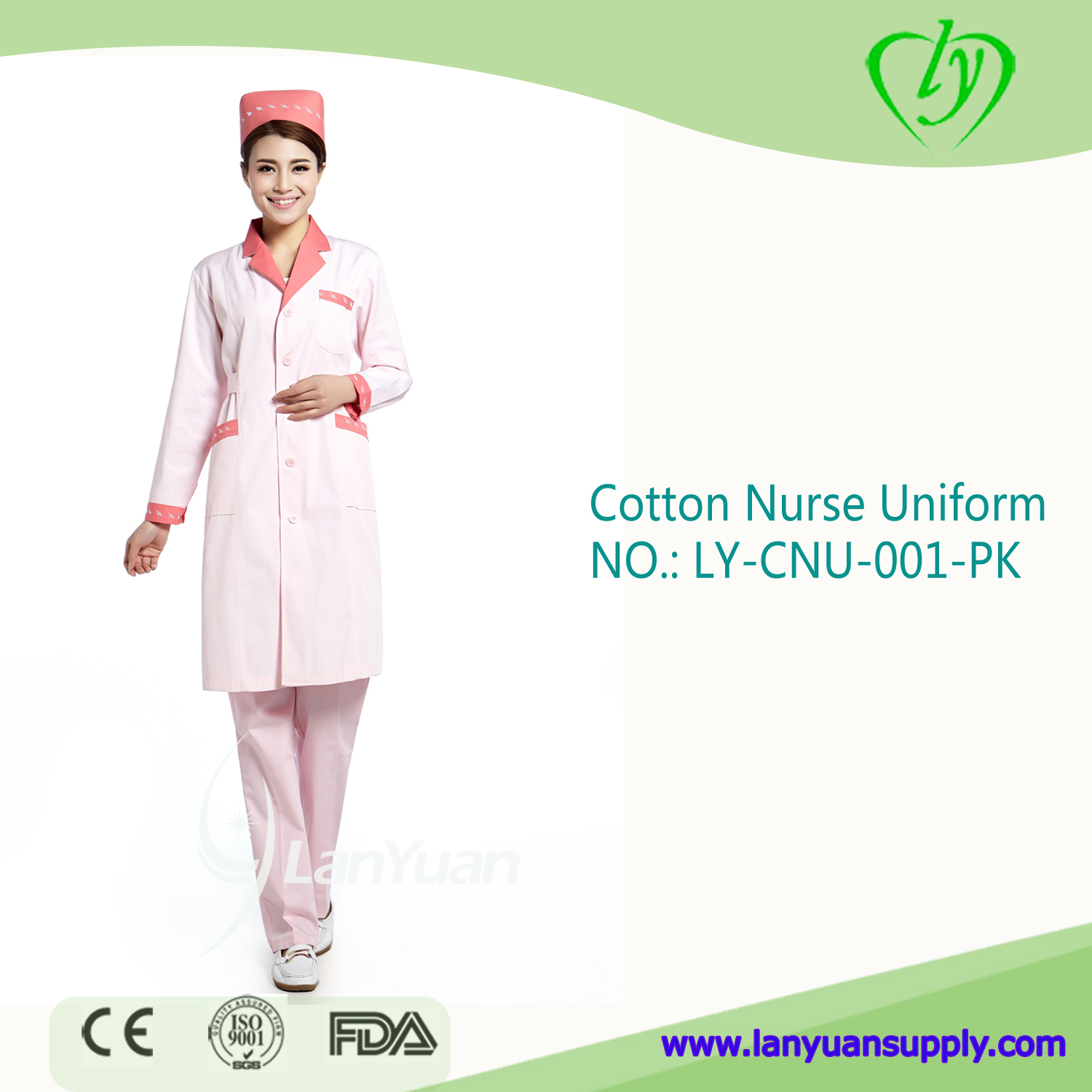 Pink Cotton/Polyester Cotton Winter Nurse Uniform