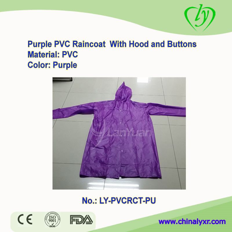 Violet PVC Imperméable avec capuche et boutons