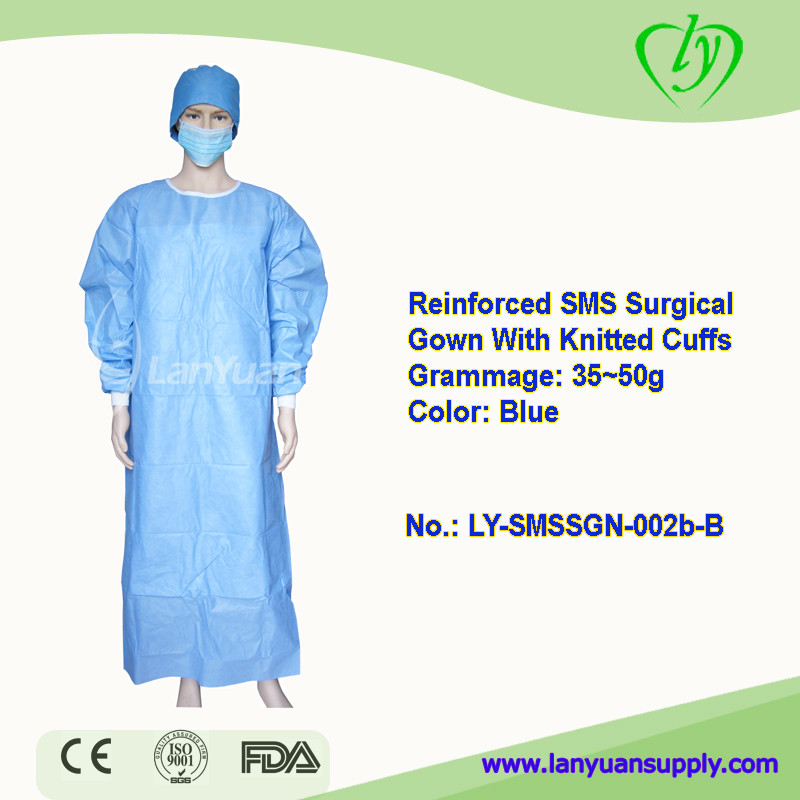Reinforced SMS Surgical Gown With Knitted Cuffs