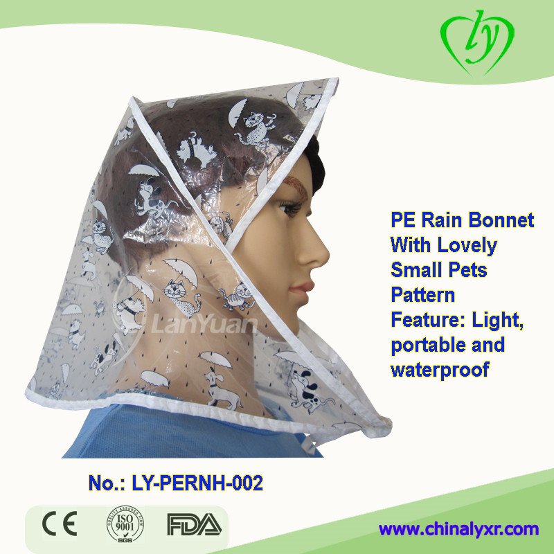 Waterproof and windproof PE Rain Bonnet With Lovely Small Pets Pattern