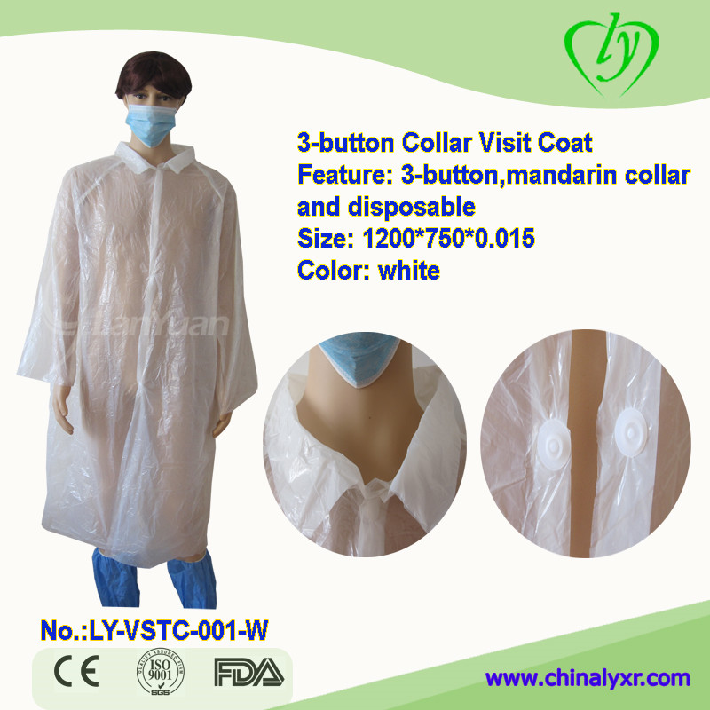 White 3-button disposable plastic collar visitor coat
