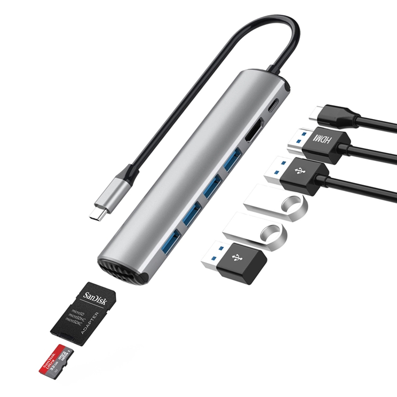 Adaptateur d'accueil E-Sun 8 en 1 type C USB C Hub vers 3.0 lecteur de carte USB UHD 4K HUB pour ordinateur portable