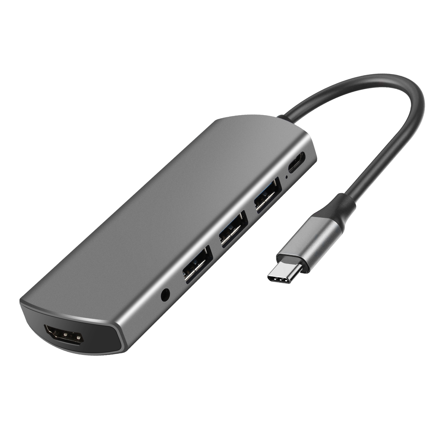 Aluminum Multi-Port Type-c USB C Hub with USB3.0*3 PD HDMI+Audio Dock for Type C laptop