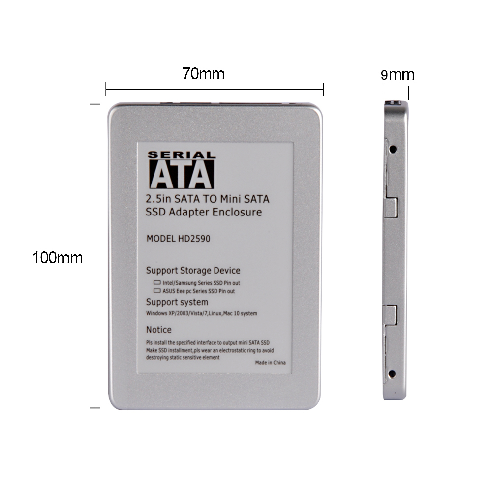 HD2590-MI 9.0mm mSATA SSD to 2.5  HDD Converter Adapter Case