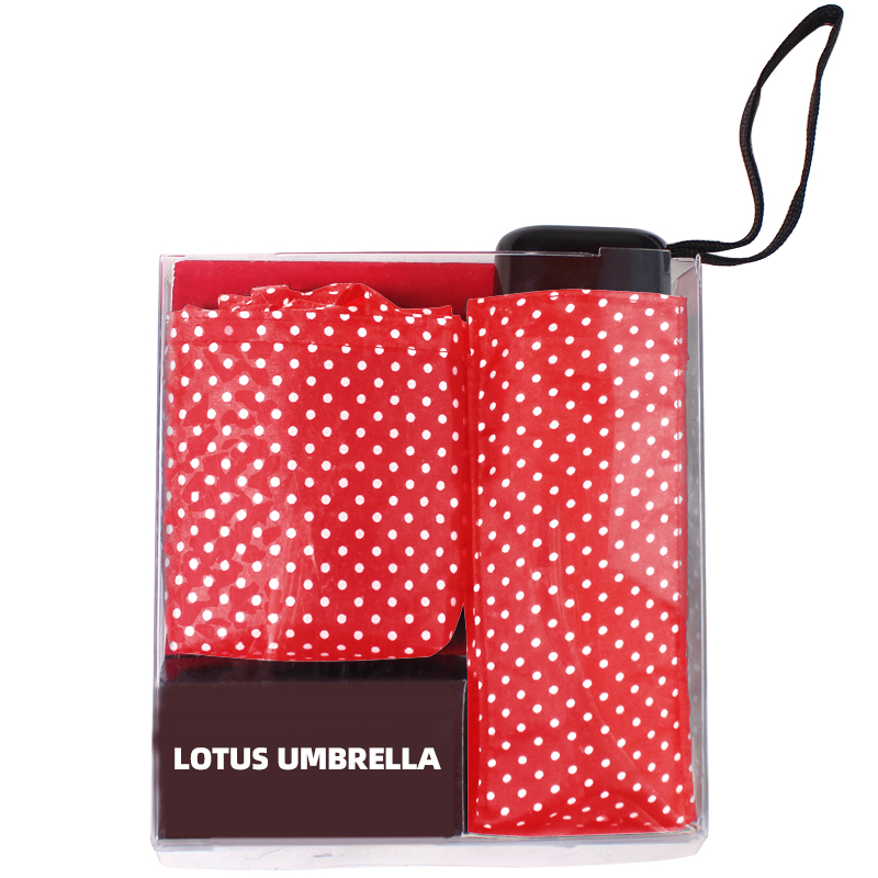 New Trendding Red Polka Dot Pattern Super Mini 5 Fold Umbrella Gift Set for Lady