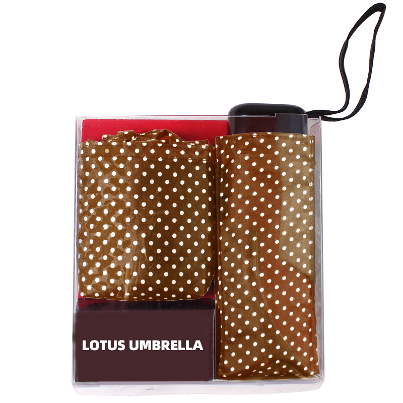 2019 Fashion Design Kaffee Polka Dot Muster Super Mini 5-fach Regenschirm Geschenkset für die Dame