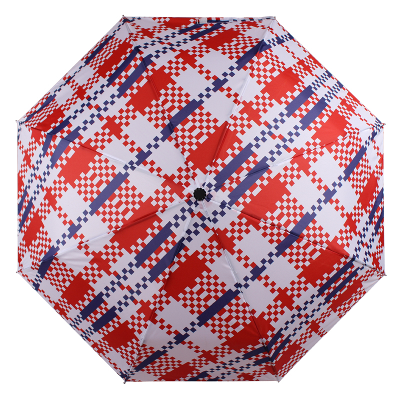 21Inch Chinese Style Woven Red And Blue Print Design Full Open High Quality Fold Umbrella