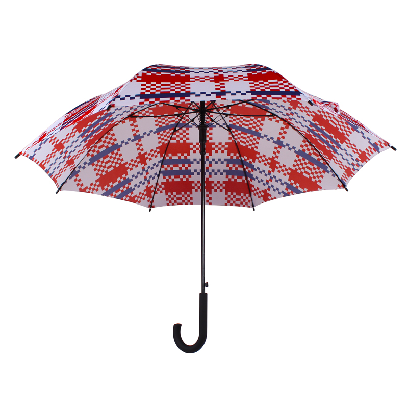 27 pouces ouverture automatique style chinois rouge et bleu cadre en fibre de verre imprimée coupe-vent parapluie droit