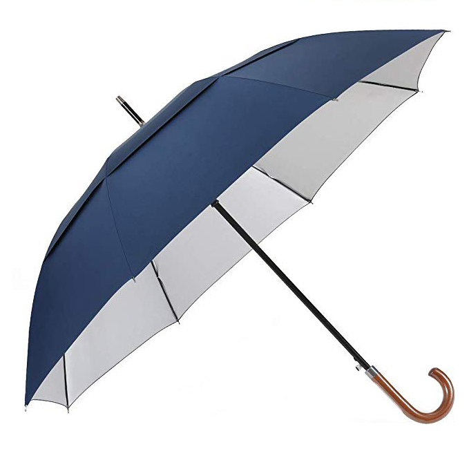La publicité 54inch * 8K auto ouvert logo personnalisé poignée en bois double canopée droite parapluies de golf avec logo imprime