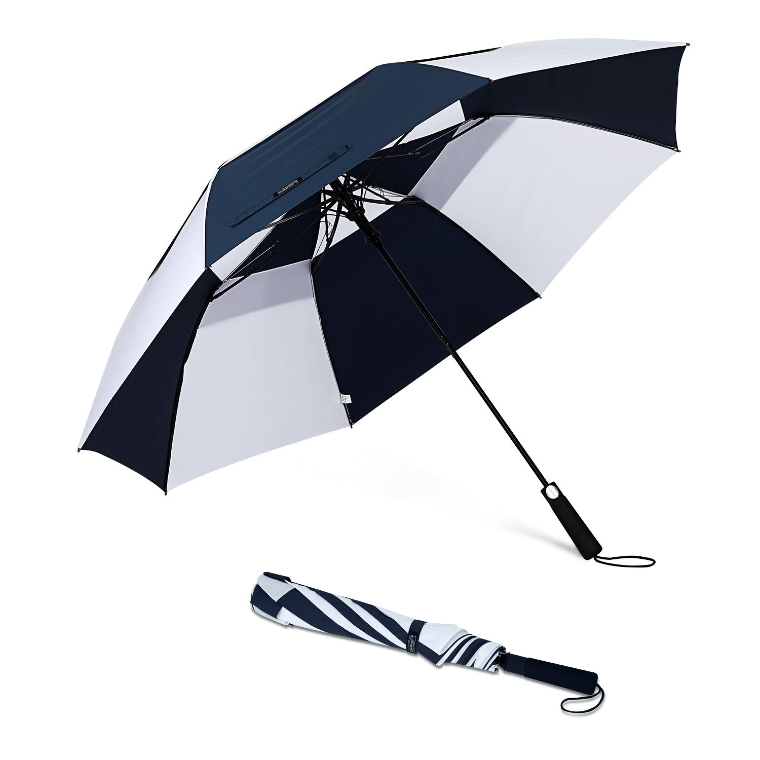 Amazon Hot Sale Custom 27inch big size black and white 2 fold rain umbrella with Logo Printing