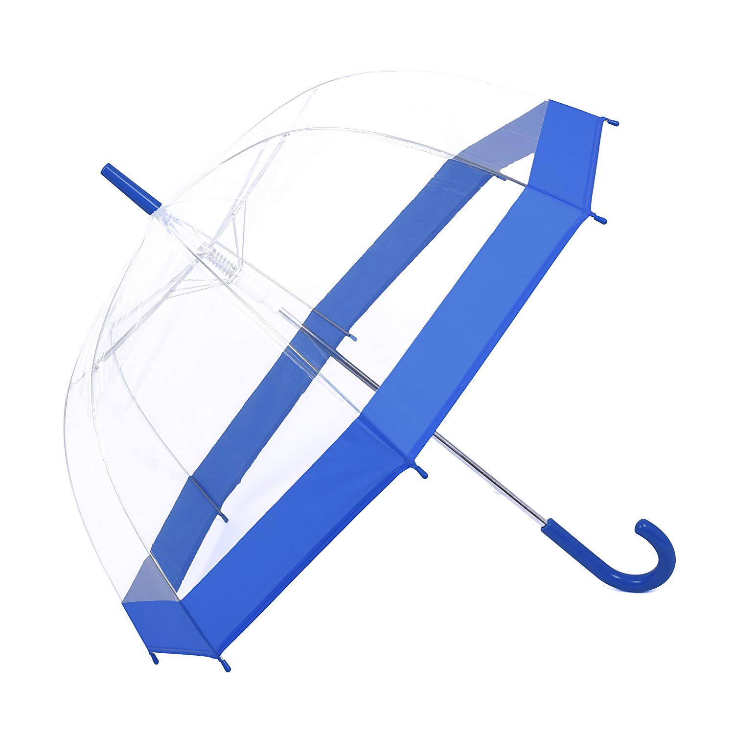 Venta caliente de Amazon Promocional claro automático abierto burbuja transparente paraguas recto con borde de color azul