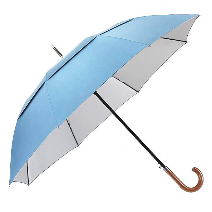 Günstige Automatische Doppelschicht Gerade Golf Sonnenschutz Winddicht Anpassen Logo Print Golf Strong Umbrella