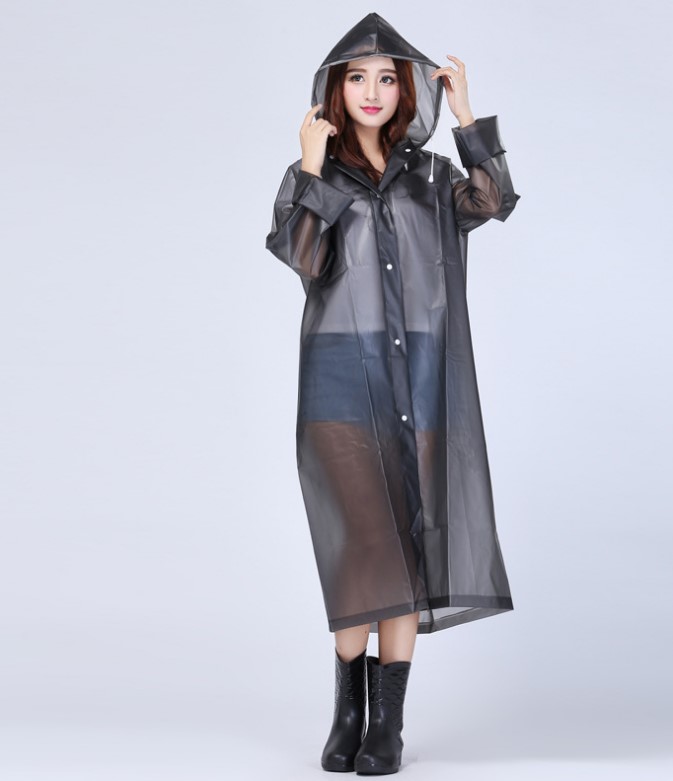 Benutzerdefinierte Logo lange Regenmantel für Frauen Mode EVA wasserdicht Regen Poncho mit Kapuze Tunnelzug