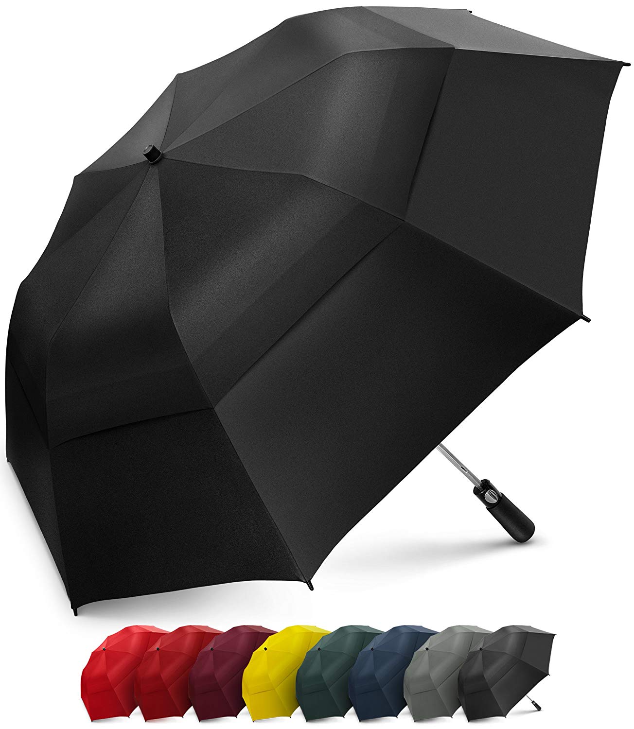 Custom Logo Prints Foldable Auto Open 58Inch Double Canopy Strong Windproof 2 Folds Golf Umbrella
