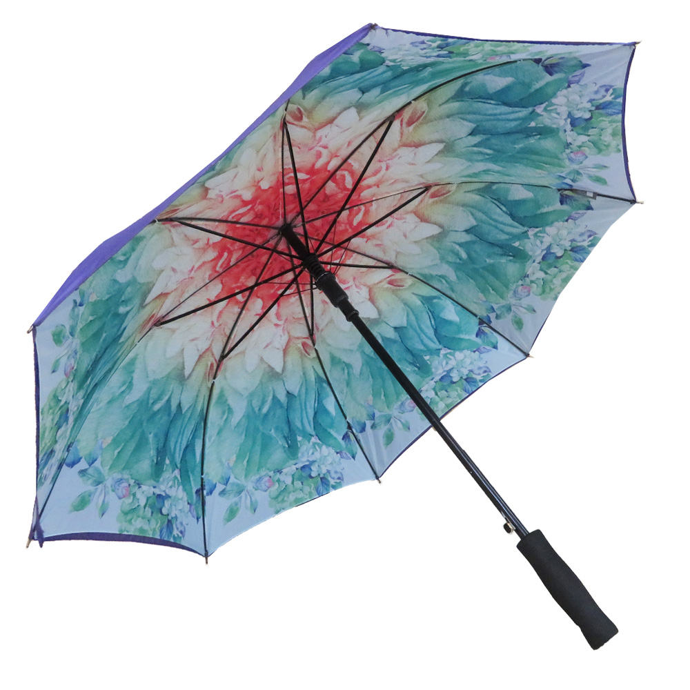 Paraguas del palillo de alta calidad del estampado de flores de la capa doble