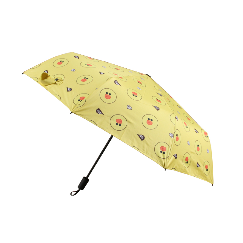Factory Supplier Yellow Cute Duck Animal Print Manual Compact Foldable Rain Umbrella with UV Protection