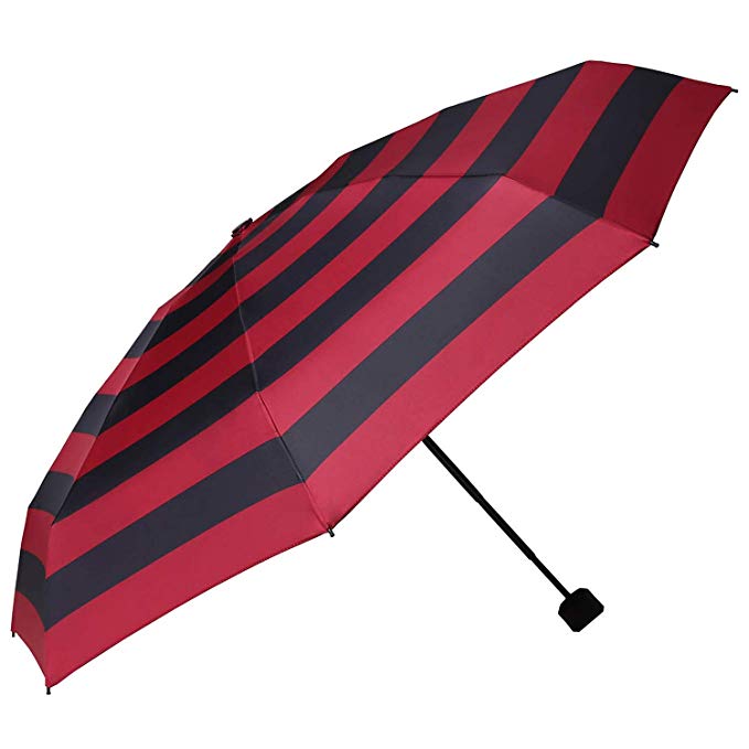 Buena calidad manual de rayas rojas y negras 3 paraguas plegable portátil para bolsillo