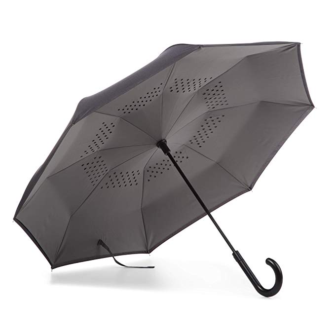 Hot Sales Waterproof 2 layers Upside-down Reverse Inverted J Handle Umbrella