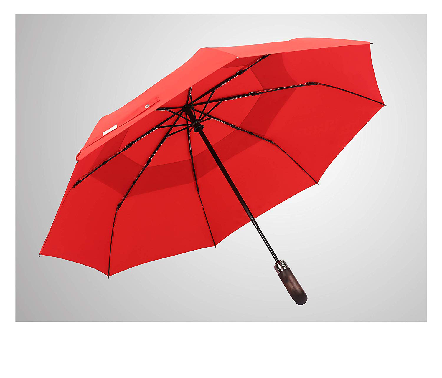 Heißer Verkauf Faltbarer regenschirm holzgriff automatische öffnen und schließen 3 falten regenschirm mit carving logo