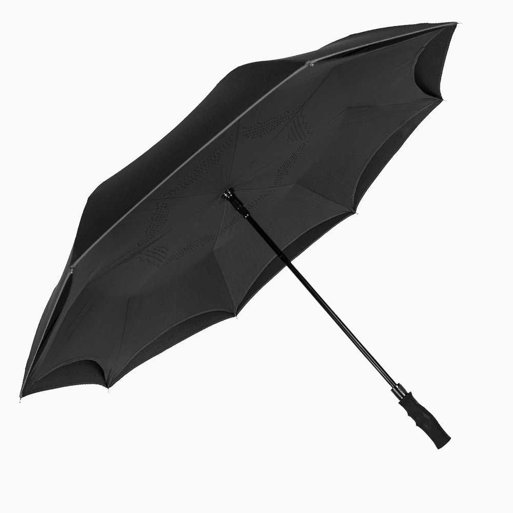 ขายร้อนย้อนกลับร่มคว่ำ windproof สองชั้นผ้าคว่ำร่มที่มีด้ามยาว