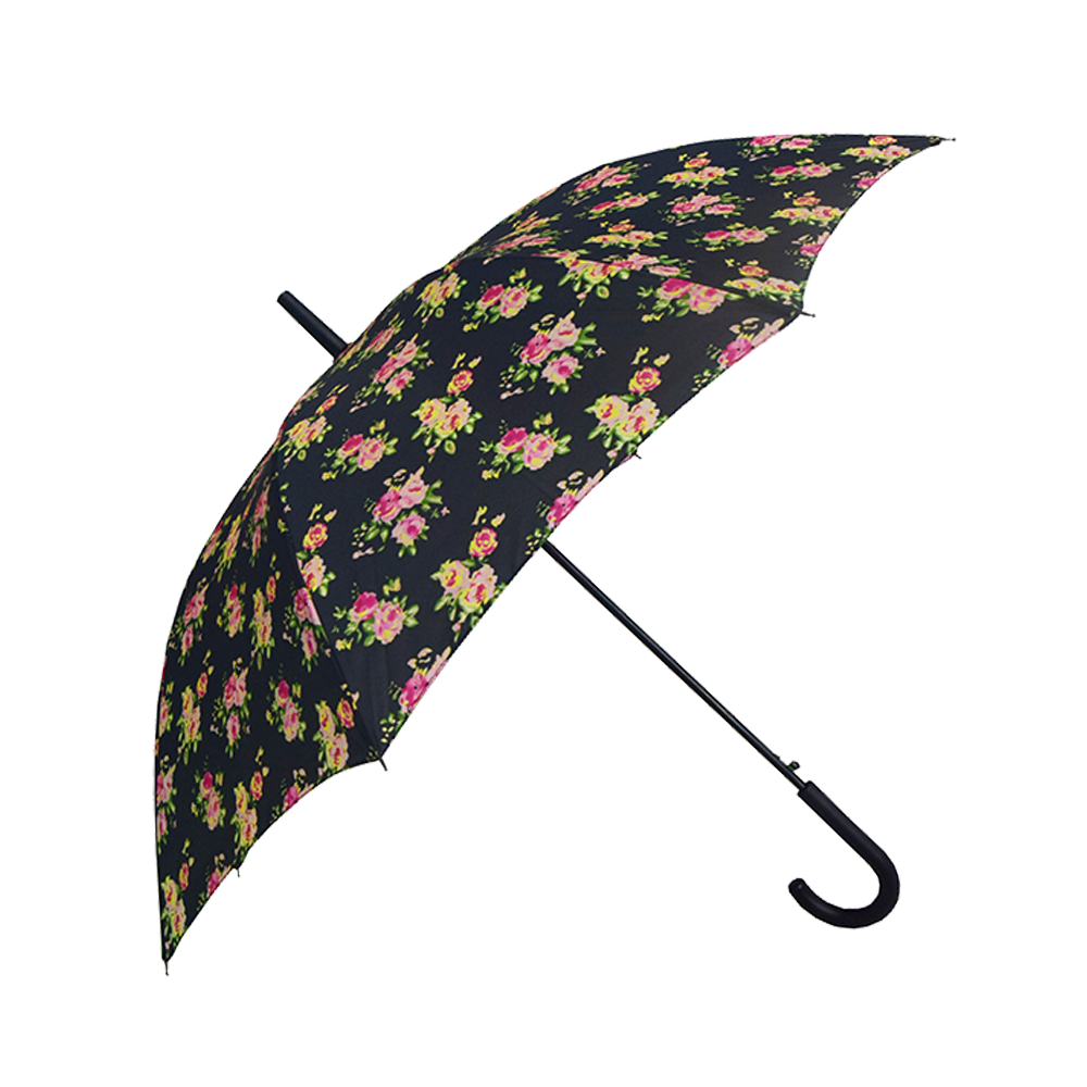 Hotsale Print Flower Stick Lady Black Coating Frame Promotion Umbrella