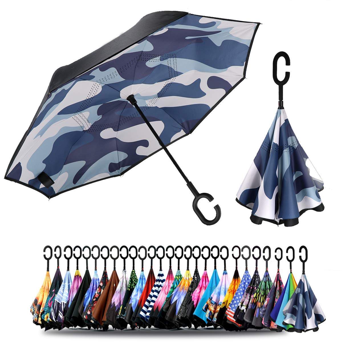 차를위한 안쪽 가득 차있는 인쇄 우산 겹켜 자동 열려있는 반전 반전 반전 거꾸로 된 우산