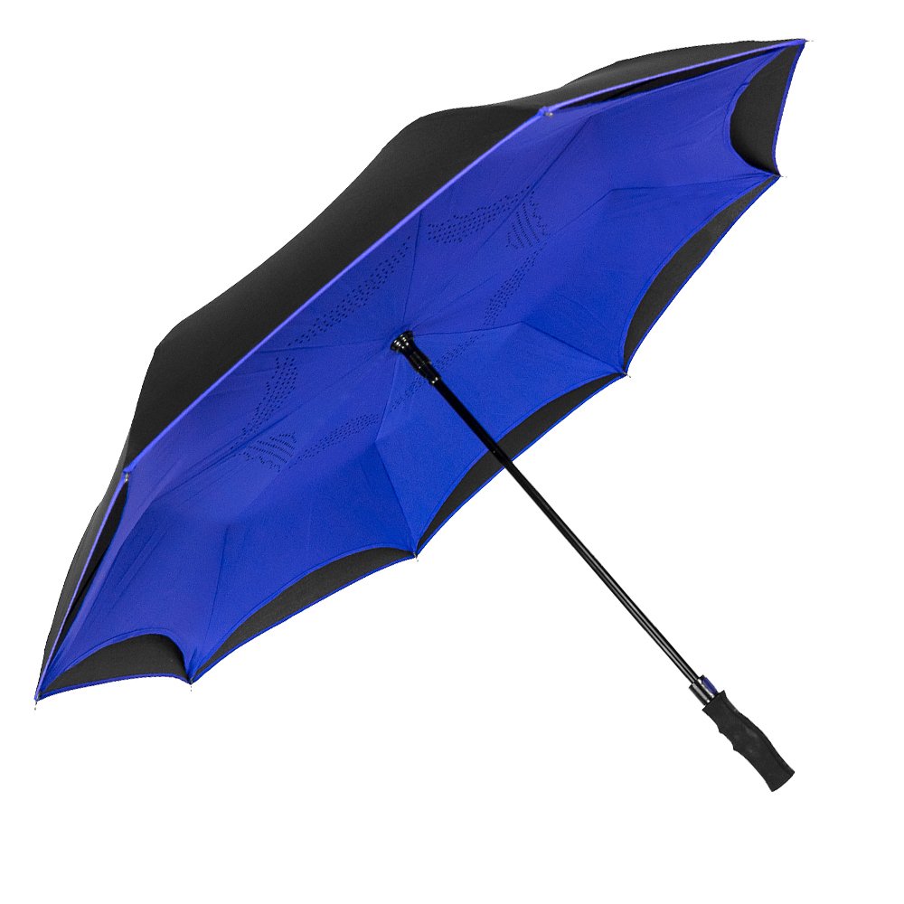 Paraguas invertido más popular con mango largo recubierto de goma paraguas al revés con bandolera