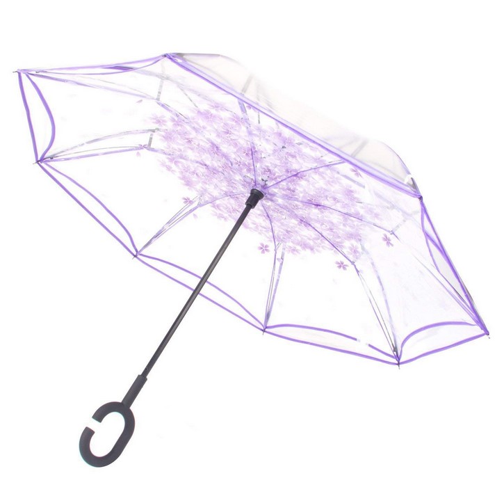 New Design Double Layer Clear Reverse Straight Umbrella with  Crook  Handle