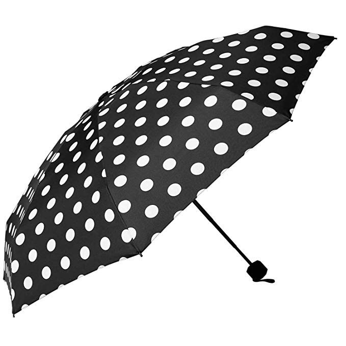 Popular little dot design black mini pocket 3 folding umbrella for women