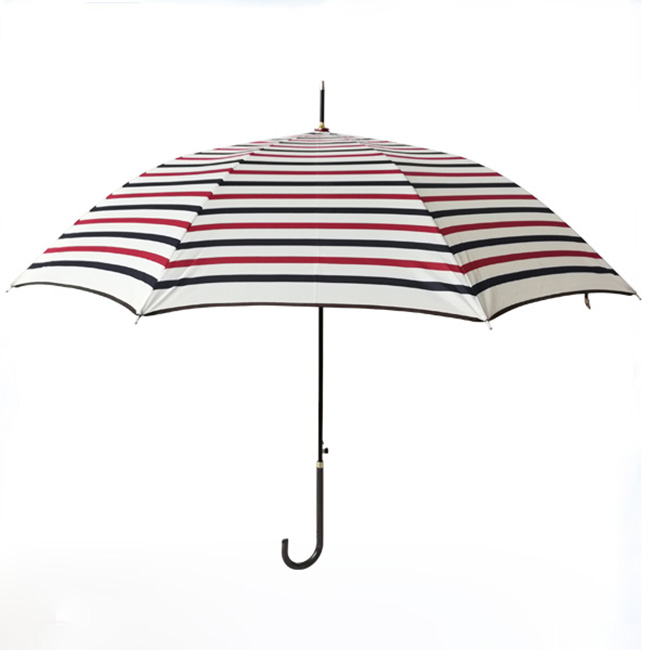 Stripe Print Light Straight Lady Umbrella With Long PU Handle