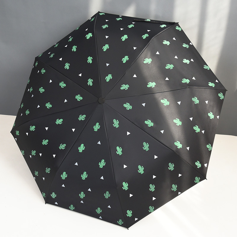 Wholesale auto 3 folding umbrella pongee rain UV Umbrella black OEM