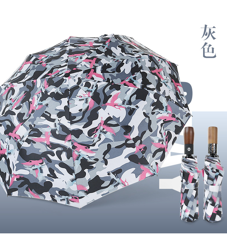Wholesale auto 3 folding umbrella pongee rain UV Umbrella gray