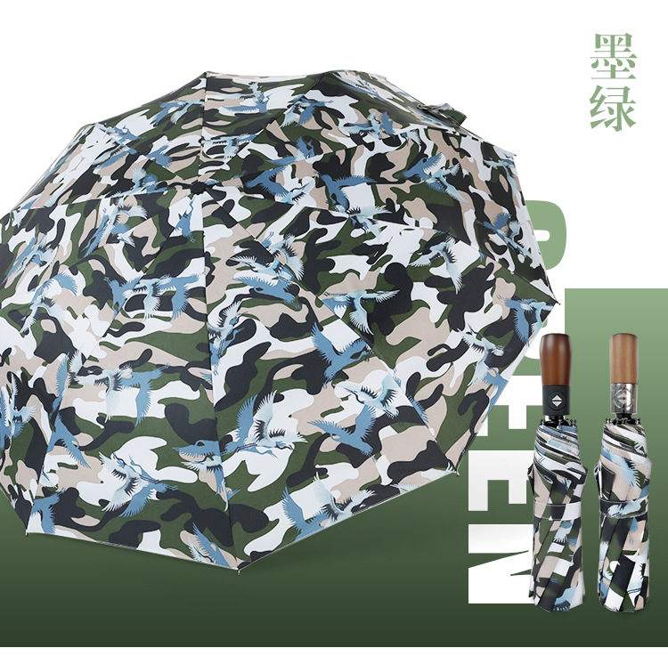 Wholesale auto 3 folding umbrella pongee rain UV Umbrella green