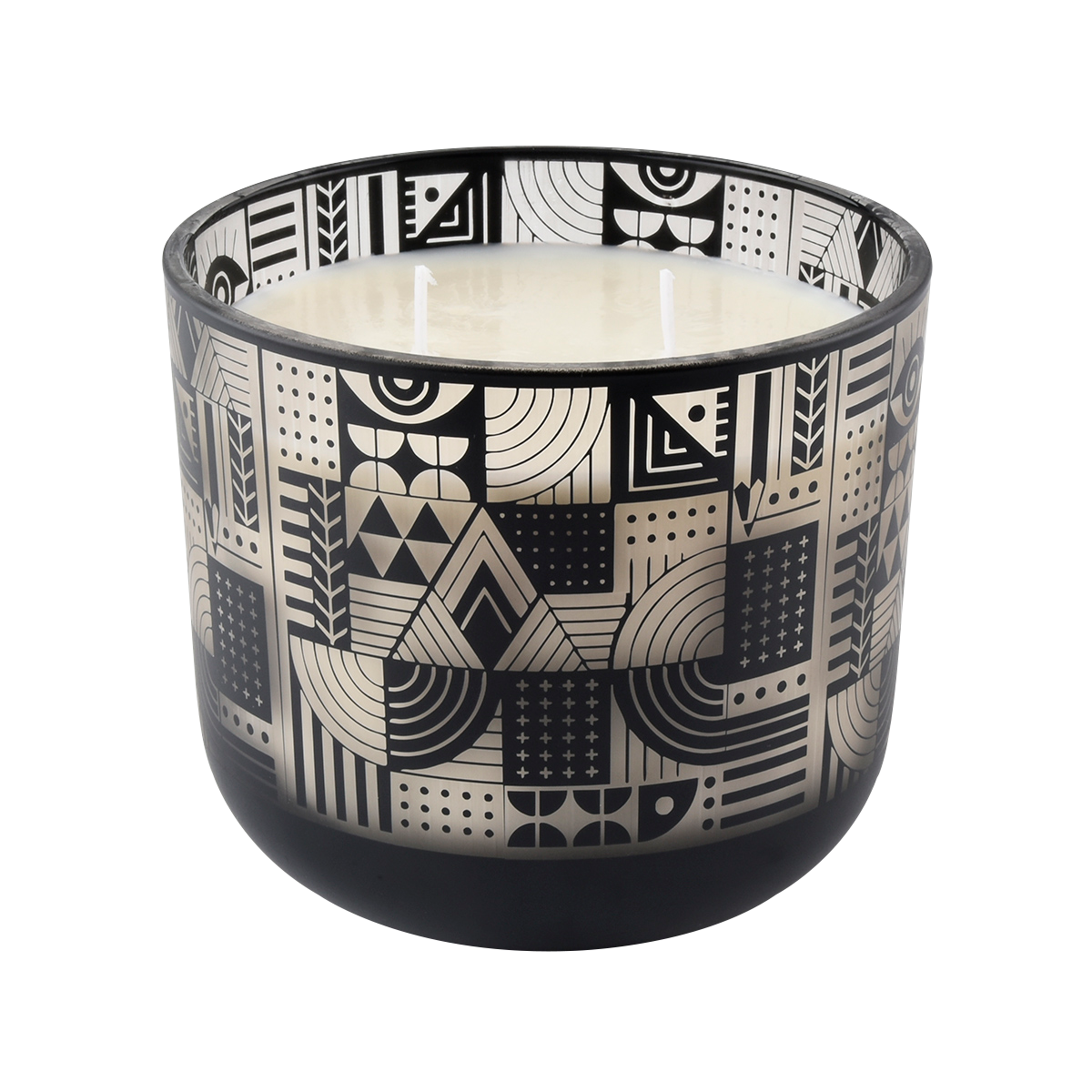 1000ml黑色玻璃蜡烛罐几何图案设计激光雕刻处理