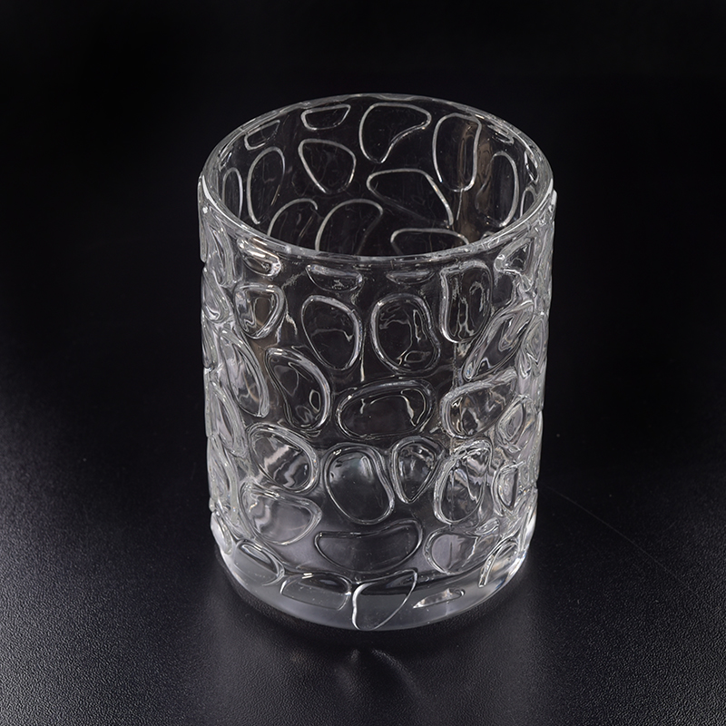 10 onças Pele única impressão em relevo cilindro de vidro transparente titular da vela