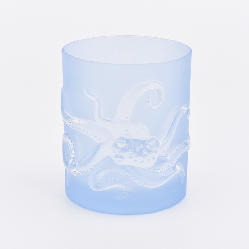 10 oz verre bleu dépoli grossiste en pots de bougie pour la décoration