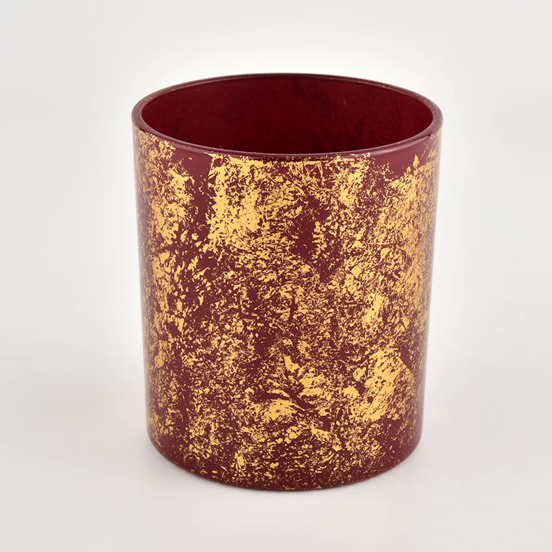 Portador de vela de vidro vermelho de impressão dourada de 10 onças para fornecedor de vela