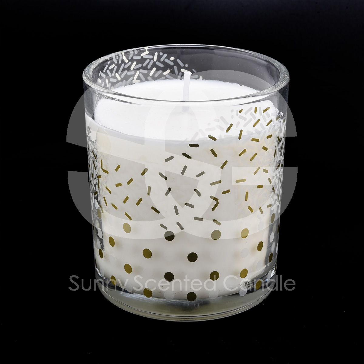 12 oz  decorative glass candle holder with cstom gold print patterns