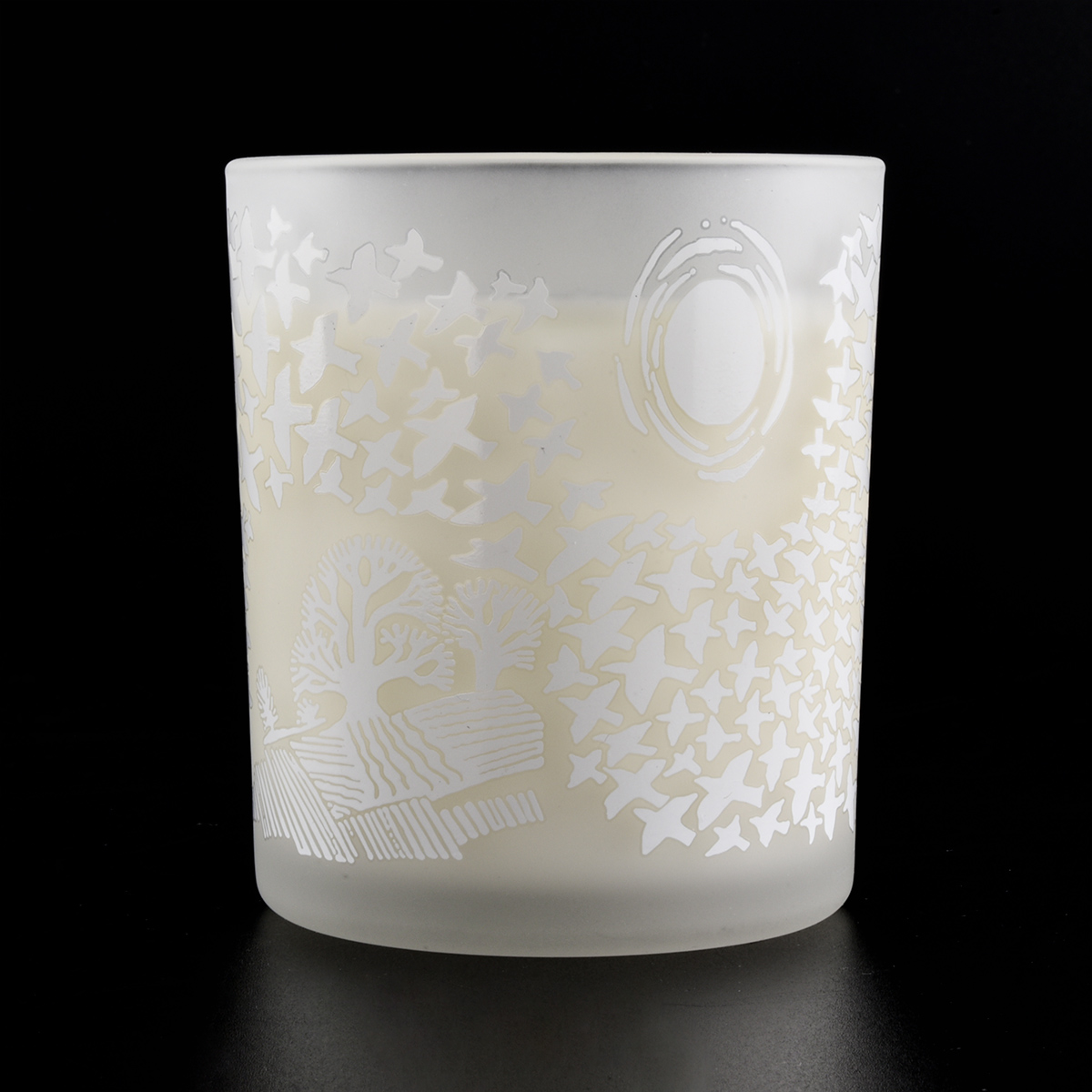 12 oz frosted glass candle holder with decal print