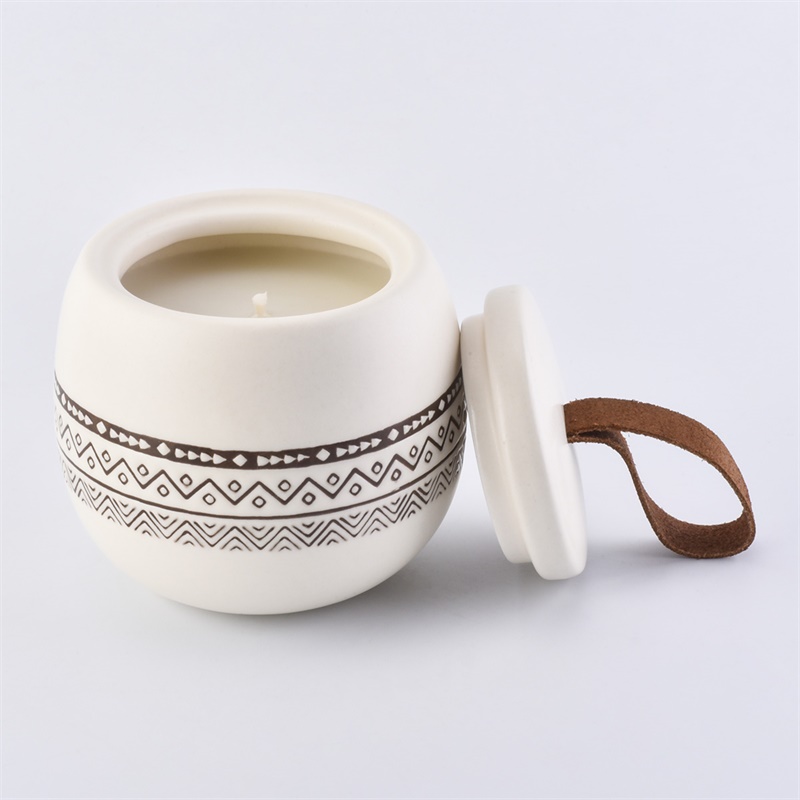 Frascos de velas de cerámica de vientre de 12 oz con tapas de cerámica Piezas de decoración del hogar